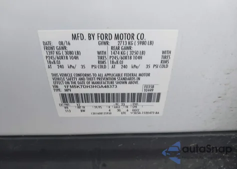 2017 Ford Explorer Xlt from USA, damaged, VIN 1FM5K7DH3HGA48373